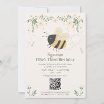Busy Bee Kid's Birthday Party Invitation with QR
