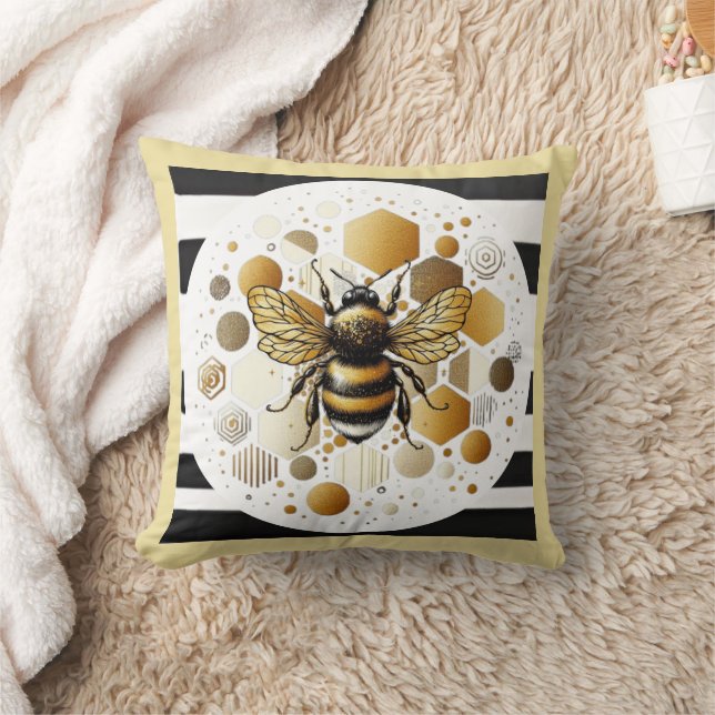 Busy Bee on Honeycomb: Hexagons and Circles Cushion (Blanket)