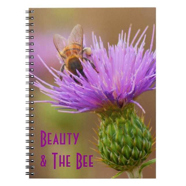 Busy Bee Purple Thistle Flower Photo Template Notebook (Front)