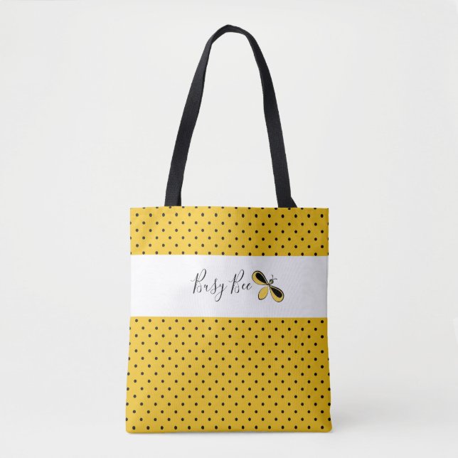 Busy Bee, Tiny Black Dots Shoulder Tote Bag (Front)