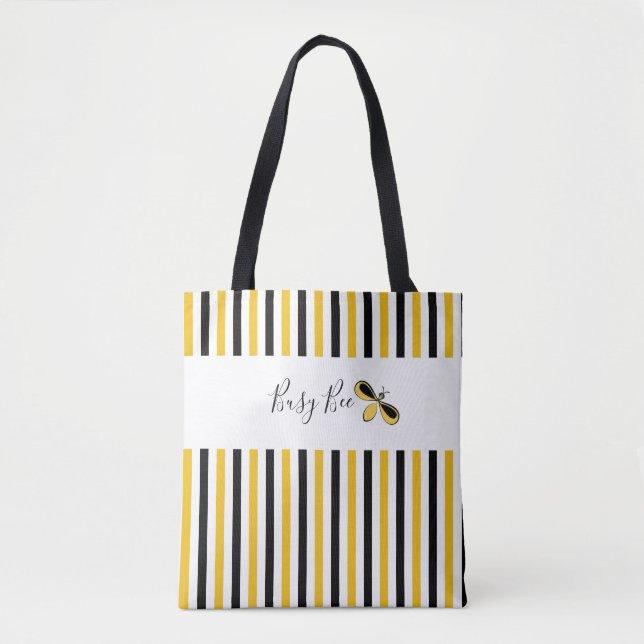 Busy Bee Vertical Stripes Shoulder Tote Bag (Front)
