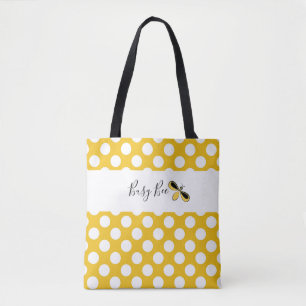 Busy Bee, White Polka Dots Shoulder Tote