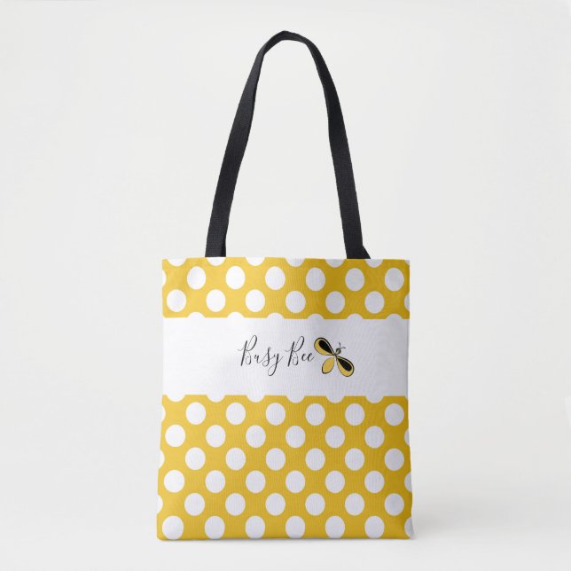 Busy Bee, White Polka Dots Shoulder Tote (Front)
