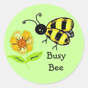 Busy Bee with Yellow Flower Classic Round Sticker