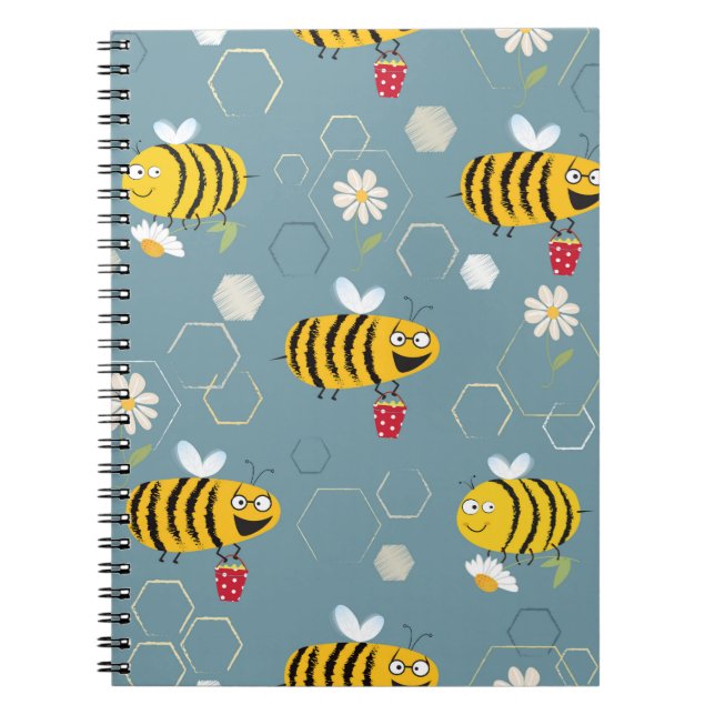 Busy bees buzzing around & pollinating flowers notebook (Front)