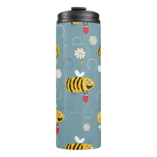 Busy bees buzzing around & pollinating flowers thermal tumbler