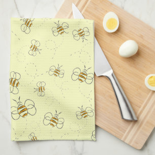 Busy Bees Flight Path Pattern Yellow Tea Towel