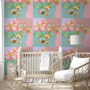 Busy Bees & Flowers Honeycomb Kids Nursery   Wallpaper