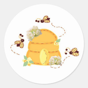 Busy Bees with Beehive Classic Round Sticker