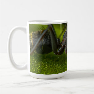 Busy Black Ant on a Green Leaf Coffee Mug