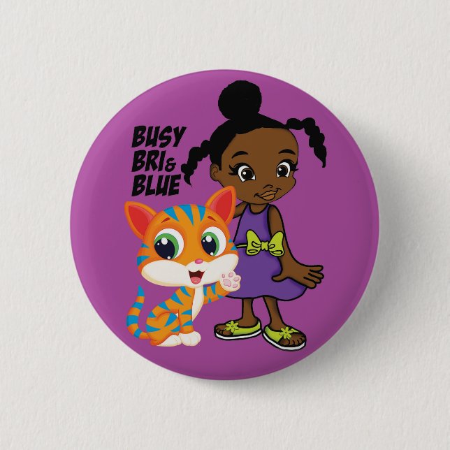Busy Bri and Blue Round Button (Front)
