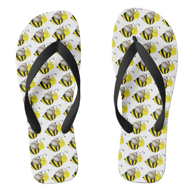 Busy Bumble Bee Bumblebee Yellow Black Bees Print Flip Flops (Footbed)