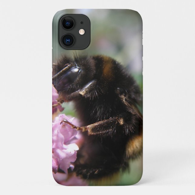 Busy Bumblebee and Pink Flowers iPhone Case (Back)