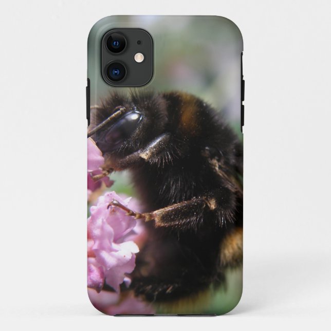 Busy Bumblebee and Pink Flowers iPhone Case (Back)