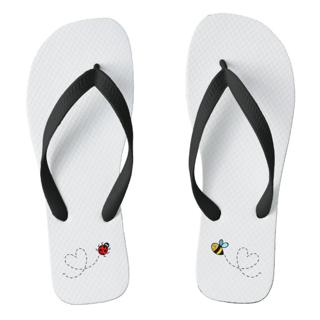 Busy Bumblebee & Ladybird Pattern Flip Flops (Footbed)