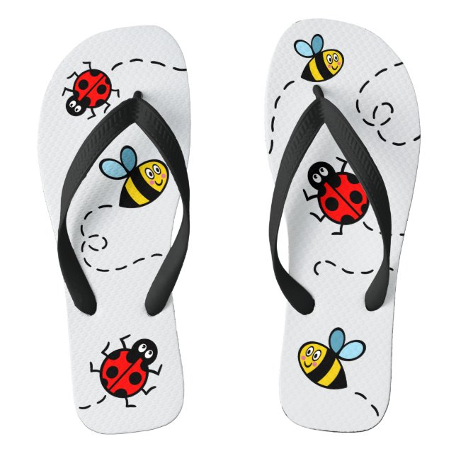 Busy Bumblebee & Ladybird Pattern Flip Flops (Footbed)