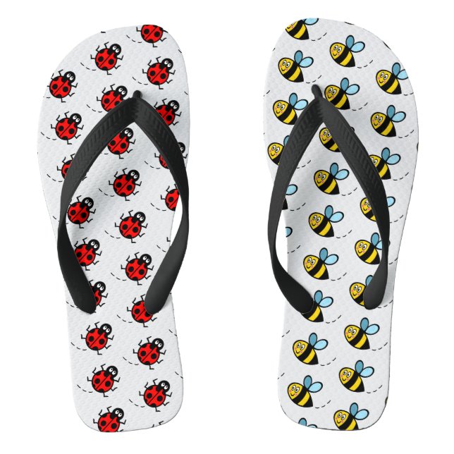 Busy Bumblebee & Ladybird Pattern Flip Flops (Footbed)