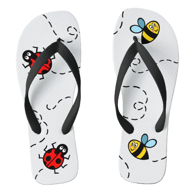 Busy Bumblebee & Ladybird Pattern Flip Flops (Footbed)