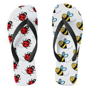 Busy Bumblebee & Ladybird Pattern Flip Flops