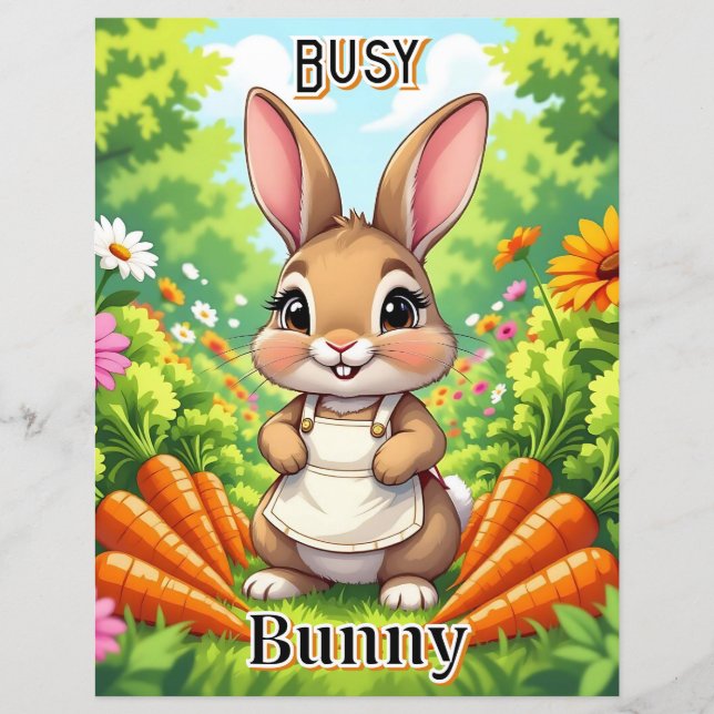 Busy Bunny | Cute Cartoon Kid's Nursery Art (Front)