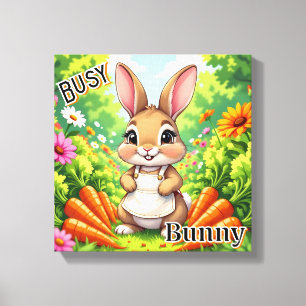 Busy Bunny   Cute Cartoon Kid's Nursery Art Canvas Print