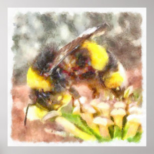 Busy Busy Busy Honey Bee Watercolor Painting Poster