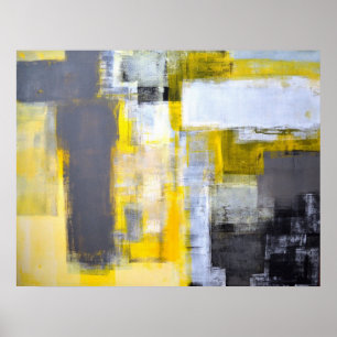 'Busy, Busy' Gray and Yellow Abstract Art Poster
