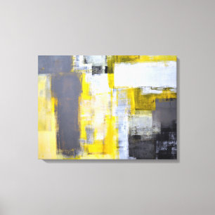 'Busy, Busy' Grey and Yellow Abstract Art Canvas Print