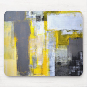 'Busy, Busy' Grey and Yellow Abstract Art Mouse Mat