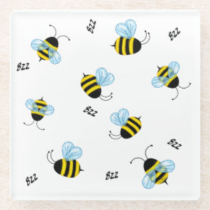Busy Buzzing Bees Cute Honeybee Glass Coaster