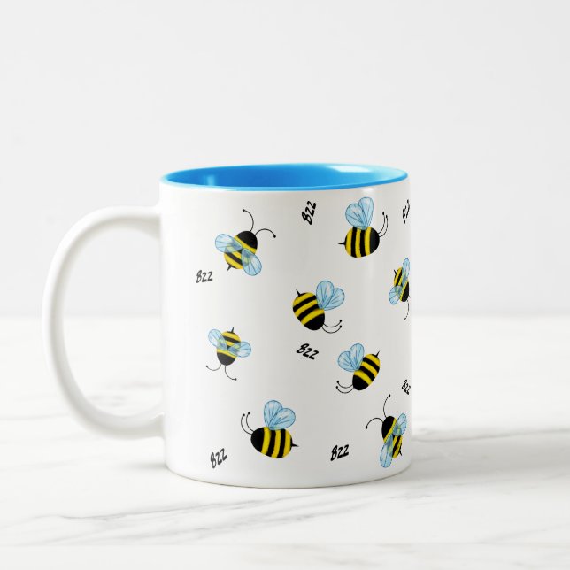 Busy Buzzing Bees Flying Garden Bugs Two-Tone Coffee Mug (Left)
