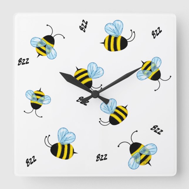 Busy Buzzing Bumble Bees Honeybees Square Wall Clock (Front)