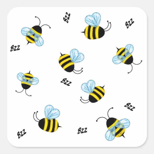 Busy Buzzing Bumble Bees Mousepad Square Sticker (Front)