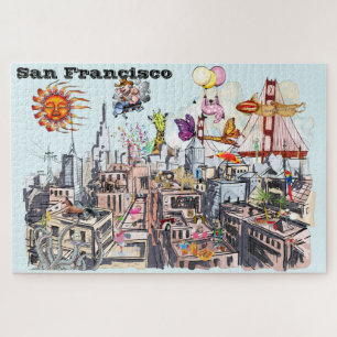 Busy City of San Francisco Surreal Pop Art Jigsaw Puzzle