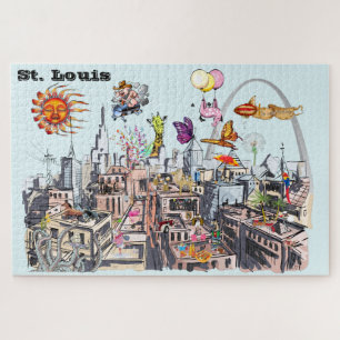 Busy City of St. Louis Surreal Pop Art Jigsaw Puzzle