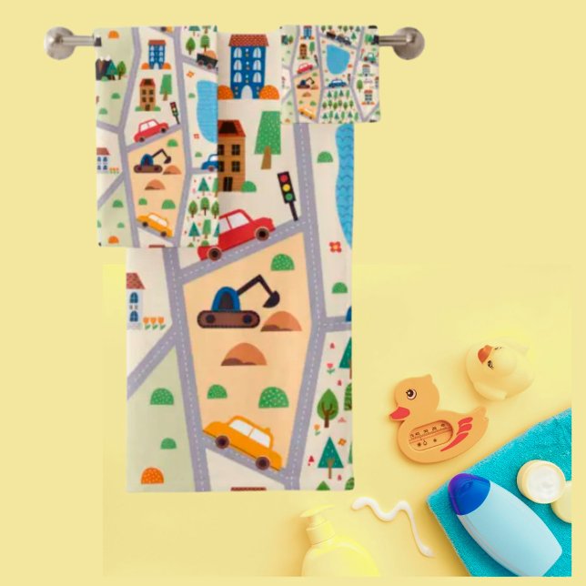 Busy City Roads Kids' Bath Bath Towel Set (Creator Uploaded)