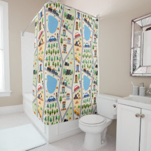 Busy City Roads Kids' Bath Shower Curtain