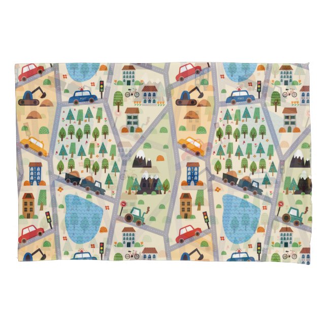 Busy City Roads Kids'   Pillowcase (Front)
