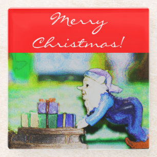 Busy Elf by Shirley Taylor Glass Coaster