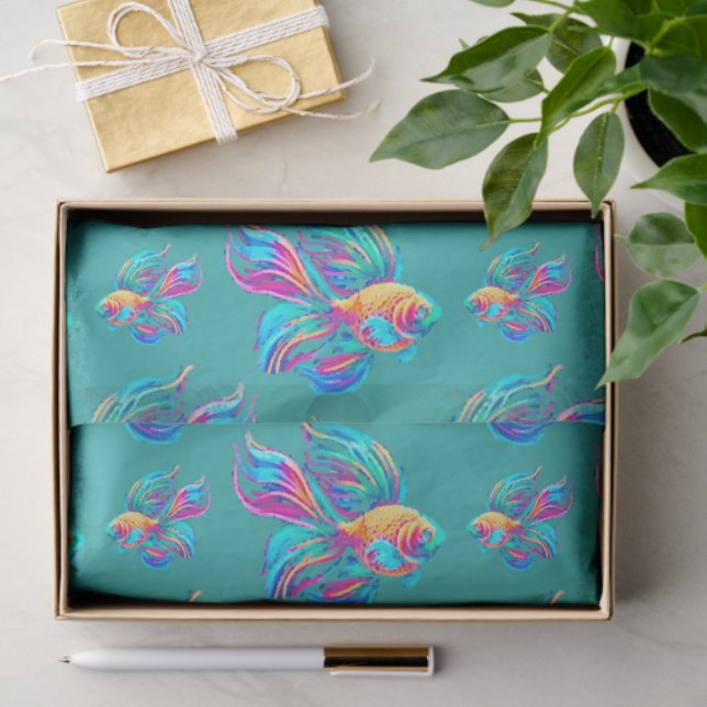 Busy Fishes Cyan Tissue Paper (Gift)