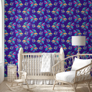 Busy Fishes Deep Blue Wallpaper