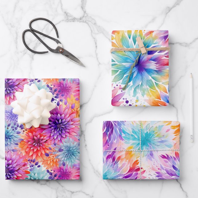 Busy Floral Tie Dye pattern set 2 Wrapping Paper Sheet (Front)