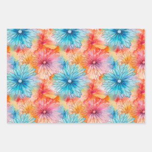 Busy Floral Tie Dye pattern set 4 Wrapping Paper Sheet