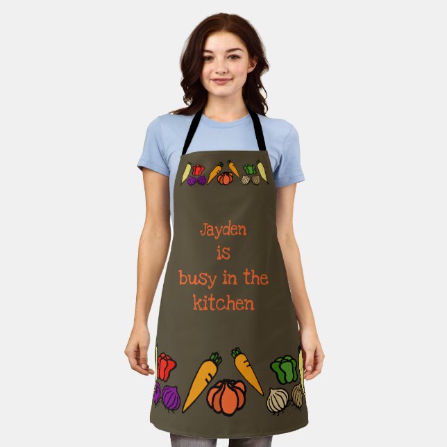 Busy in the kitchen, vegetables, your name apron (Worn)