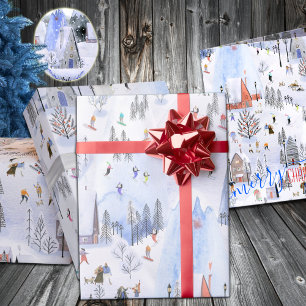 Busy Mountain Ski Village Wrapping Paper