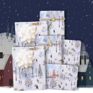 Busy Mountain Ski Village Wrapping Paper Sheet