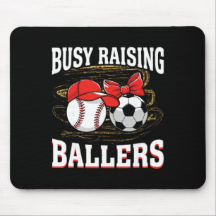 Busy Raising Ballers Baseball Soccer Mum Leopard W Mouse Mat