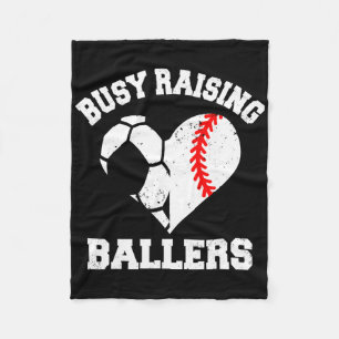 Busy Raising Ballers Soccer Baseball Heart Mum Gam Fleece Blanket