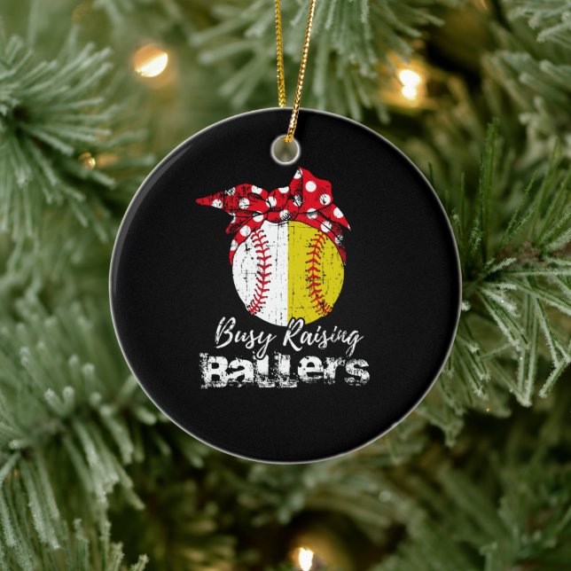 Busy Raising Ballers Softball Baseball Ceramic Tree Decoration (Tree)