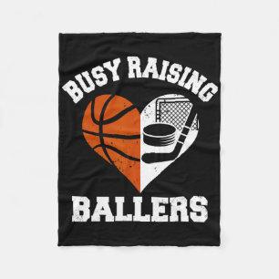 Busy Raising Byllers Bysketbyll Hockey Heart Mom G Fleece Blanket